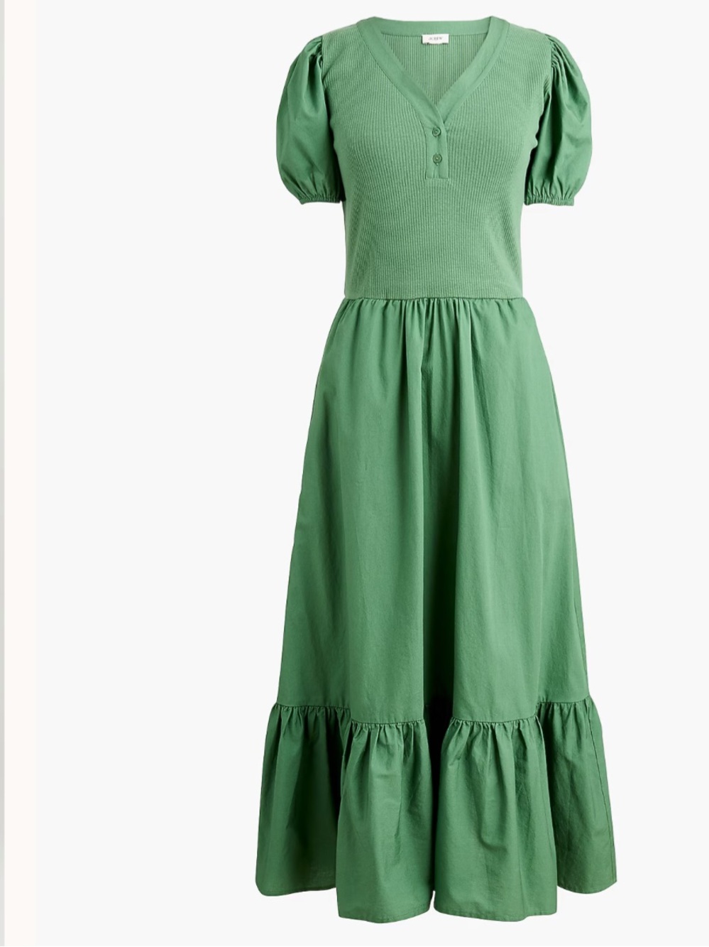 J. Crew Factory Green Puff-Sleeve V-Neck Maxi Dress